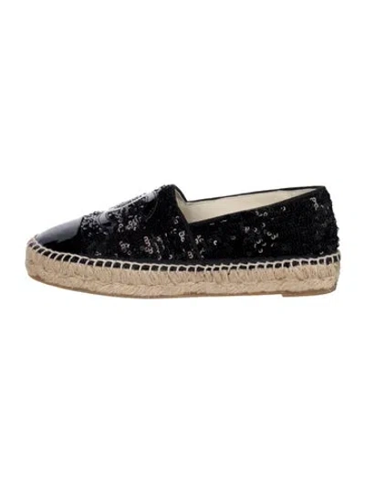 Pre-owned Chanel Interlocking Cc Logo Sequins Espadrilles In Black