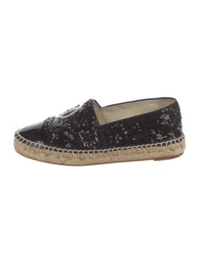 Pre-owned Chanel Interlocking Cc Logo Sequins Espadrilles In Black
