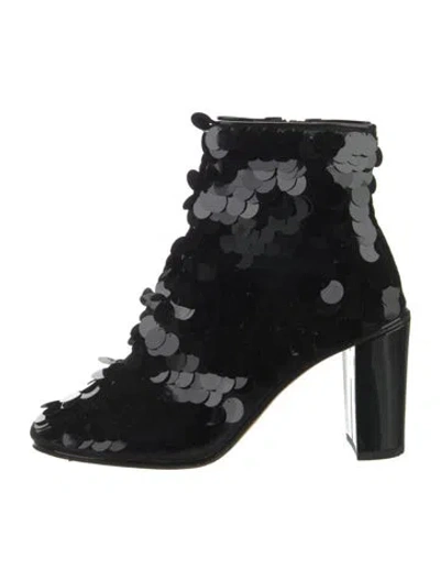 Pre-owned Chanel Interlocking Cc Logo Sequins Lace-up Boots In Black