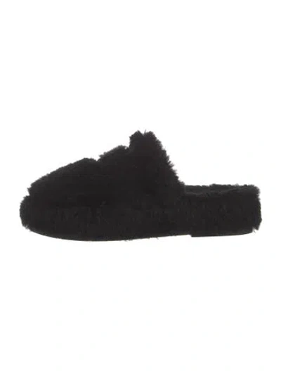 Pre-owned Chanel Interlocking Cc Logo Shearling Mules In Black