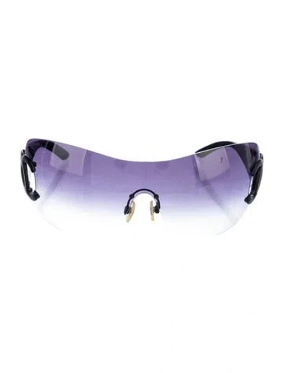 Pre-owned Chanel Interlocking Cc Logo Shield Sunglasses In Black