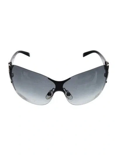Pre-owned Chanel Interlocking Cc Logo Shield Sunglasses In Black/silver