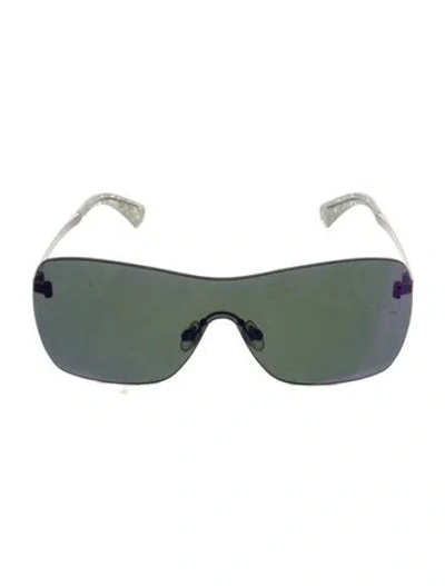Pre-owned Chanel Interlocking Cc Logo Shield Sunglasses In Silver
