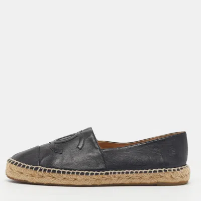 Pre-owned Chanel Interlocking Cc Logo Size 41 Black Leather Espadrille Flats