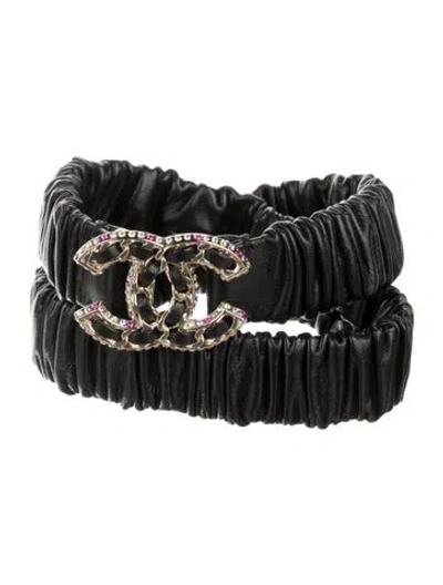 Pre-owned Chanel Interlocking Cc Logo Skinny Belt In Black
