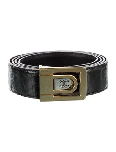 Pre-owned Chanel Interlocking Cc Logo Skinny Belt Kit In Black