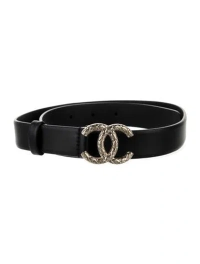 Pre-owned Chanel Interlocking Cc Logo Skinny Belt W/ Tags In Black