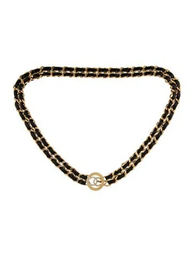 Pre-owned Chanel Interlocking Cc Logo Skinny Chain-link Belt In Black