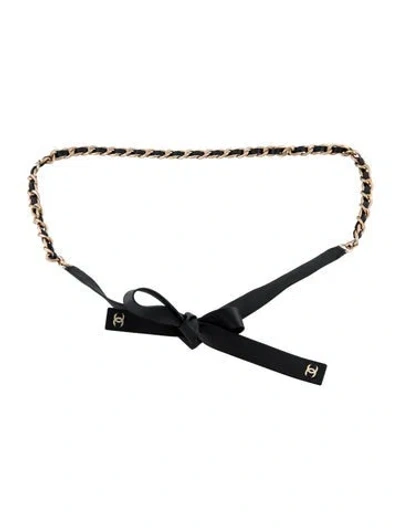 Pre-owned Chanel Interlocking Cc Logo Skinny Chain-link Belt In Black