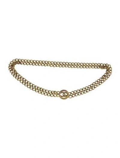 Pre-owned Chanel Interlocking Cc Logo Skinny Chain-link Belt In Gold