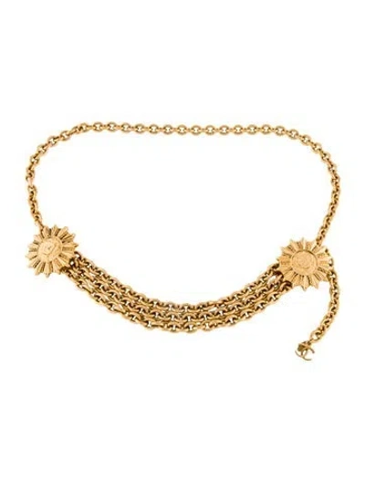 Pre-owned Chanel Interlocking Cc Logo Skinny Chain-link Belt In Gold