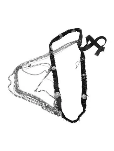 Pre-owned Chanel Interlocking Cc Logo Skinny Waist Belt In Black