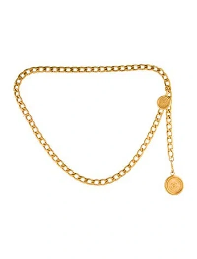 Pre-owned Chanel Interlocking Cc Logo Skinny Waist Belt In Gold