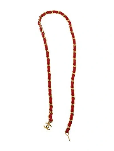 Pre-owned Chanel Interlocking Cc Logo Skinny Waist Belt In Red