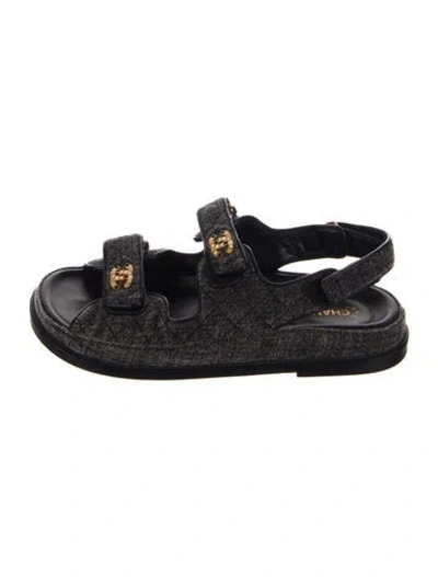 Pre-owned Chanel Interlocking Cc Logo Slingback Sandals In Gray