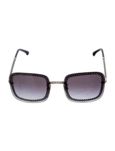 Pre-owned Chanel Interlocking Cc Logo Square Sunglasses In Black/gold