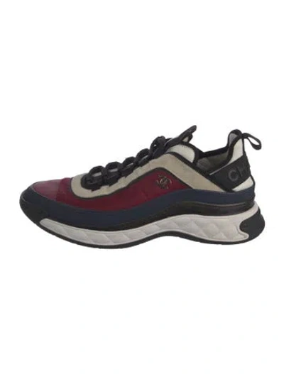 Pre-owned Chanel Interlocking Cc Logo Suede Athletic Sneakers In Burgundy/white