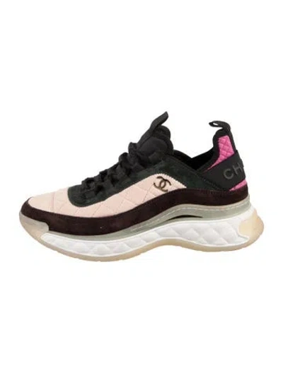 Pre-owned Chanel Interlocking Cc Logo Suede Athletic Sneakers In Pink