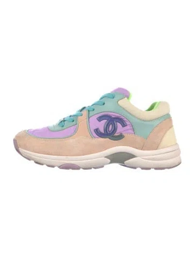 Pre-owned Chanel Interlocking Cc Logo Suede Athletic Sneakers In Purple