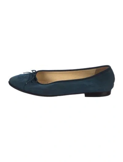 Pre-owned Chanel Interlocking Cc Logo Suede Ballet Flats In Blue