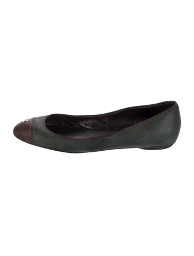 Pre-owned Chanel Interlocking Cc Logo Suede Ballet Flats In Green