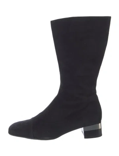 Pre-owned Chanel Interlocking Cc Logo Suede Boots In Black
