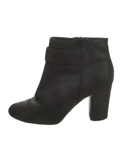 Pre-owned Chanel Interlocking Cc Logo Suede Boots In Black