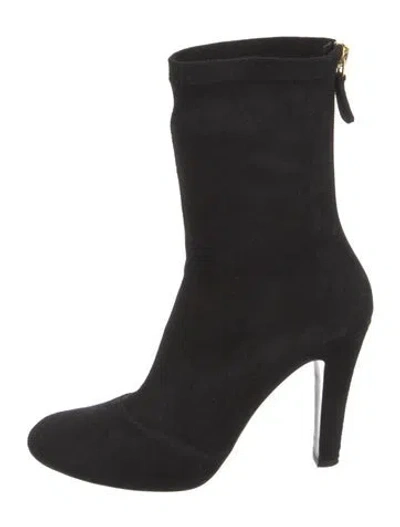 Pre-owned Chanel Interlocking Cc Logo Suede Boots In Black