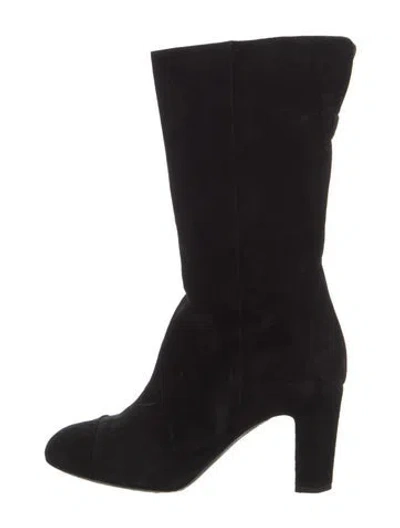 Pre-owned Chanel Interlocking Cc Logo Suede Boots In Black
