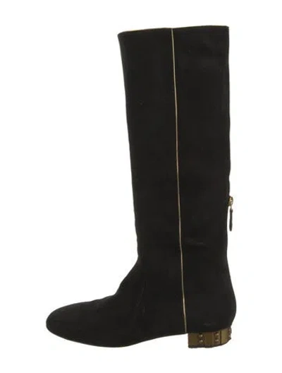 Pre-owned Chanel Interlocking Cc Logo Suede Boots In Black