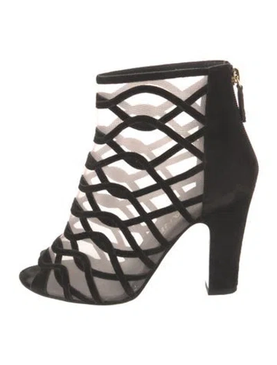 Pre-owned Chanel Interlocking Cc Logo Suede Boots In Black