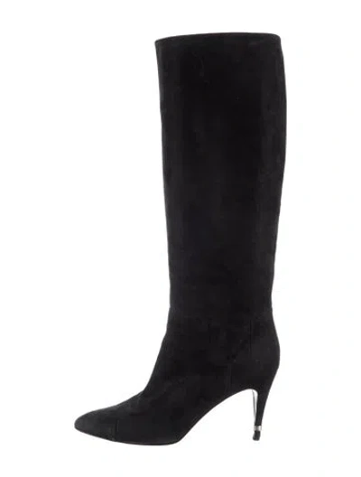 Pre-owned Chanel Interlocking Cc Logo Suede Boots In Black