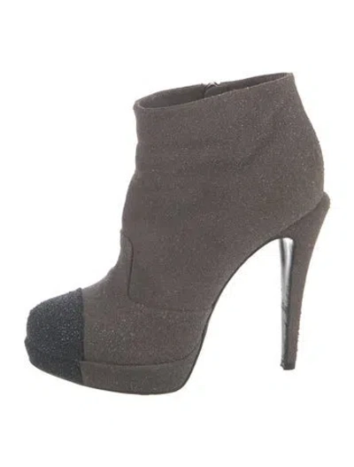 Pre-owned Chanel Interlocking Cc Logo Suede Boots In Brown