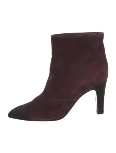 Pre-owned Chanel Interlocking Cc Logo Suede Boots In Multi