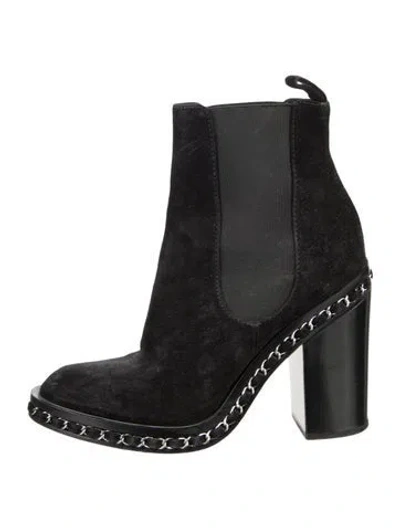 Pre-owned Chanel Interlocking Cc Logo Suede Chelsea Boots In Black