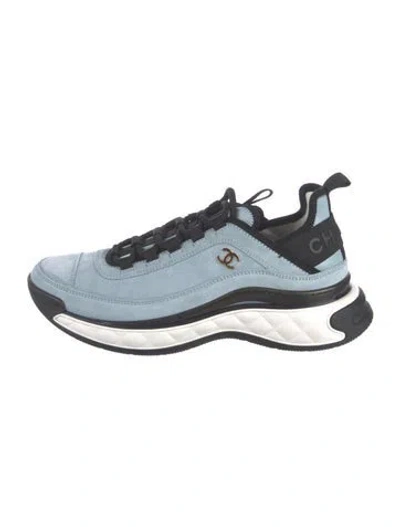 Pre-owned Chanel Interlocking Cc Logo Suede Chunky Sneakers In Blue