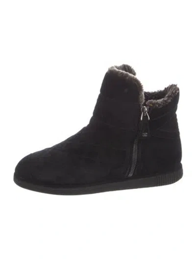 Pre-owned Chanel Interlocking Cc Logo Suede Combat Boots In Black