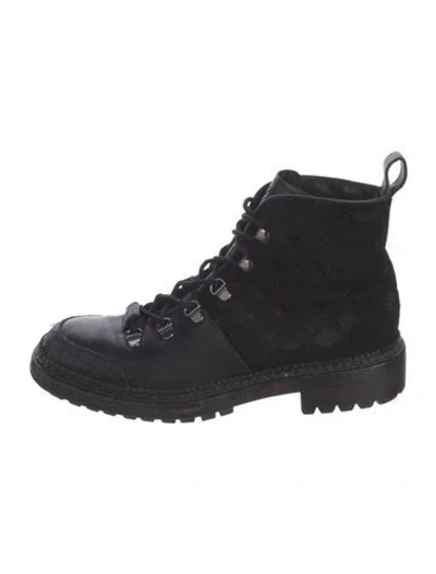 Pre-owned Chanel Interlocking Cc Logo Suede Combat Boots In Black