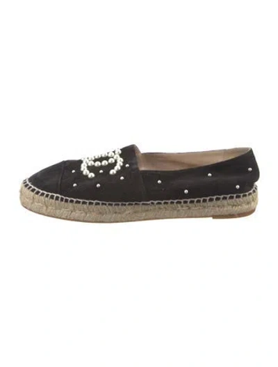 Pre-owned Chanel Interlocking Cc Logo Suede Espadrilles In Black