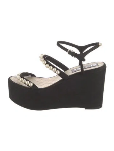 Pre-owned Chanel Interlocking Cc Logo Suede Espadrilles In Black