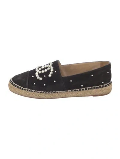 Pre-owned Chanel Interlocking Cc Logo Suede Espadrilles In Black