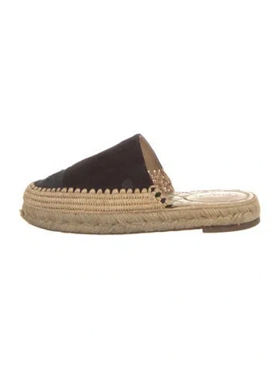 Pre-owned Chanel Interlocking Cc Logo Suede Espadrilles In Black