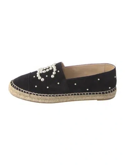 Pre-owned Chanel Interlocking Cc Logo Suede Espadrilles In Black
