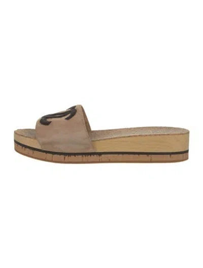 Pre-owned Chanel Interlocking Cc Logo Suede Espadrilles In Neutral