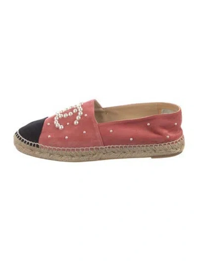 Pre-owned Chanel Interlocking Cc Logo Suede Espadrilles In Pink