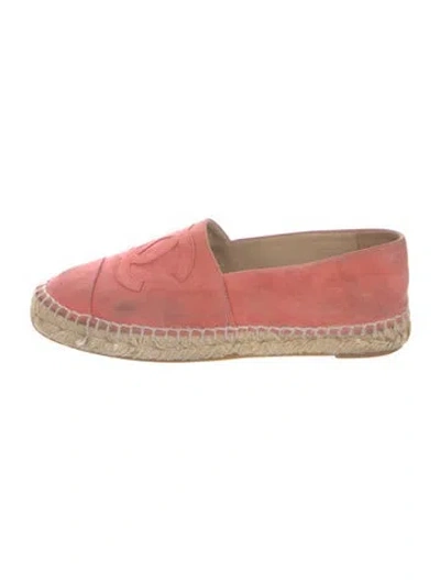 Pre-owned Chanel Interlocking Cc Logo Suede Espadrilles In Pink