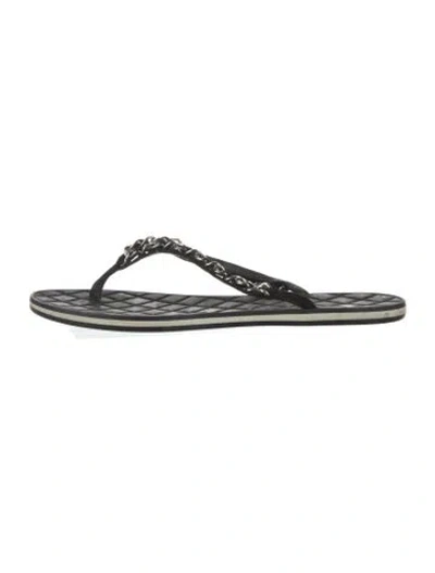 Pre-owned Chanel Interlocking Cc Logo Suede Flip Flops In Black