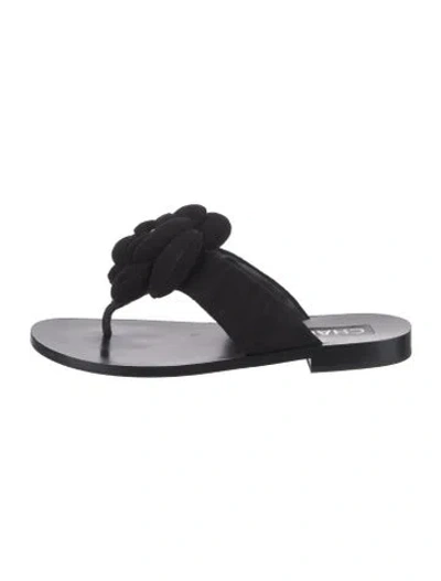 Pre-owned Chanel Interlocking Cc Logo Suede Flip Flops In Black