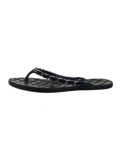 Pre-owned Chanel Interlocking Cc Logo Suede Flip Flops In Blue