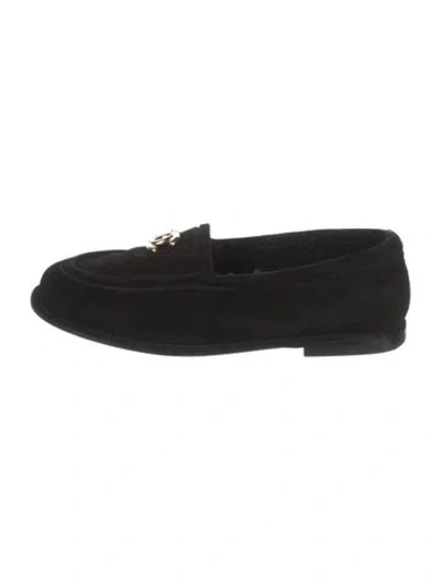 Pre-owned Chanel Interlocking Cc Logo Suede Loafers In Black